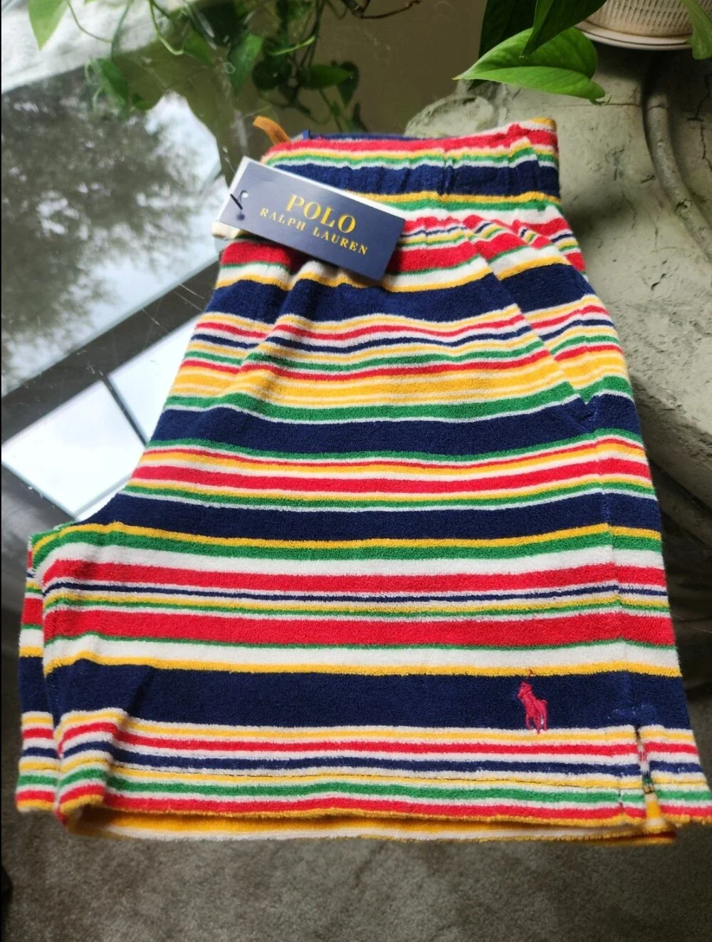 Polo Ralph Lauren M Shorts Kids 10-12 Terry Cloth Striped NWT Pony Beach Summer